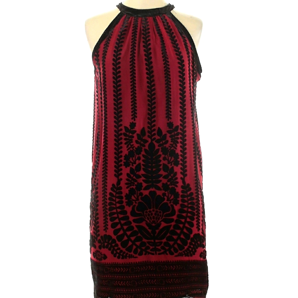 Max Studio Red & Black Velvet Dress